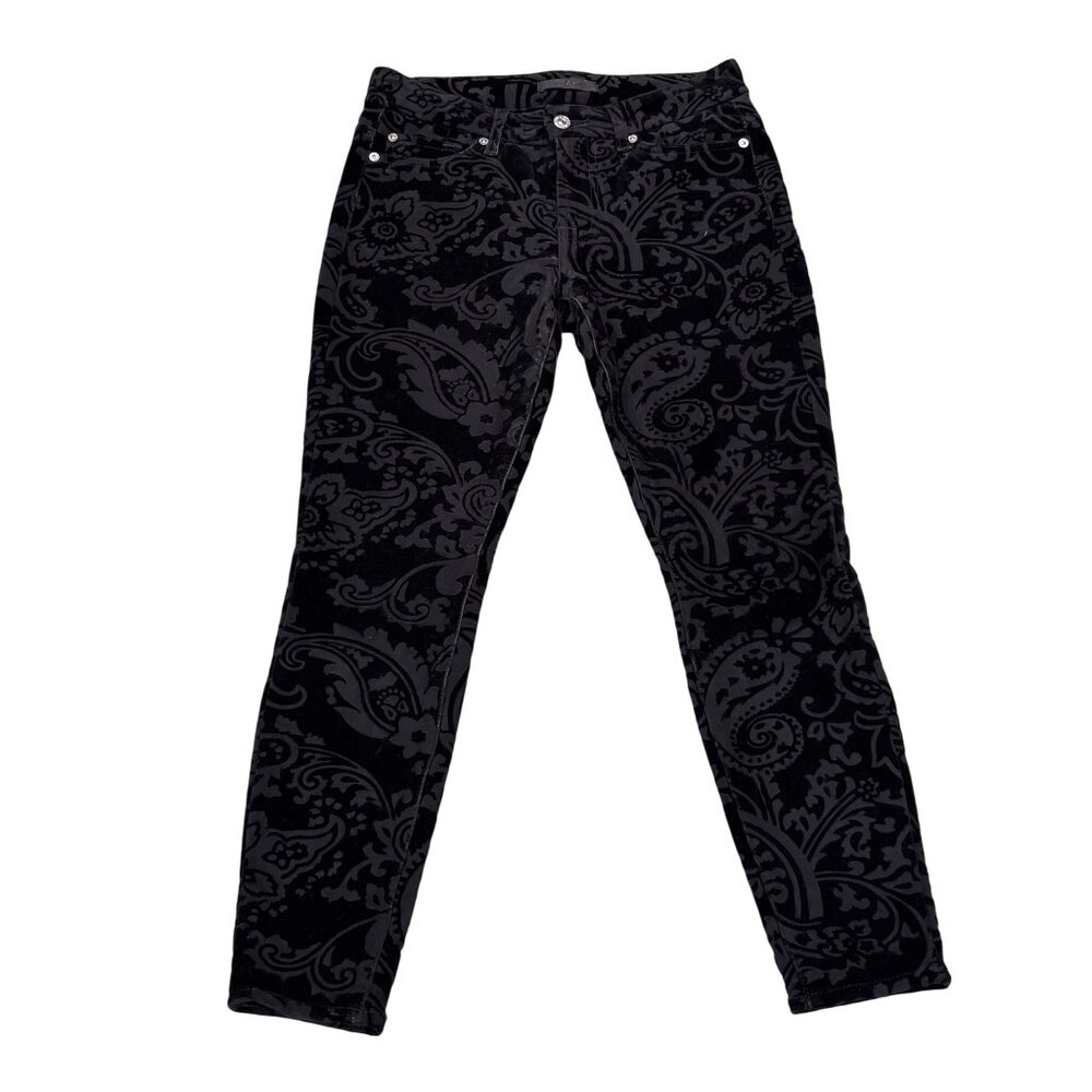 Seven For All Mankind Black Paisley Skinny Jeans Womens Size 26